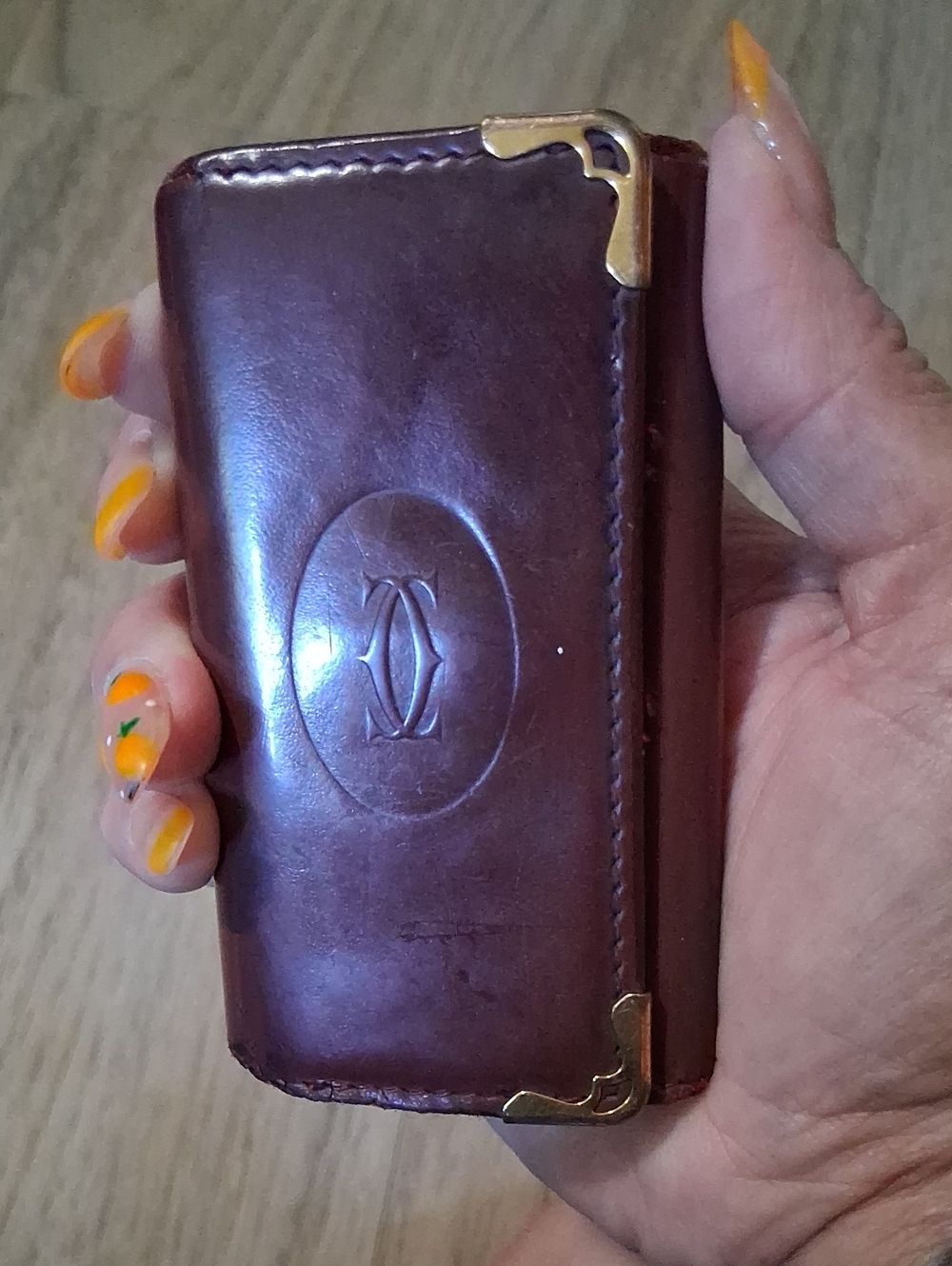 Cartier Brown Leather Card Case with Gold Corner Accents